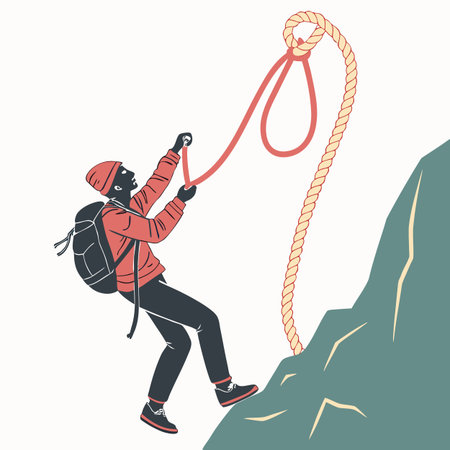 A detailed flat vector illustration of coiled climbing rope, ideal for outdoor adventure and sports design.のイラスト素材
