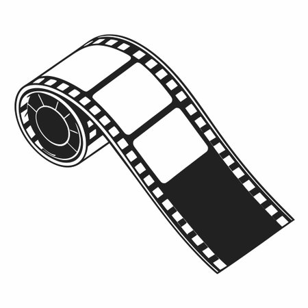 Flat design of a 35mm film roll, perfect for icons and graphics related to movies and photography.のイラスト素材