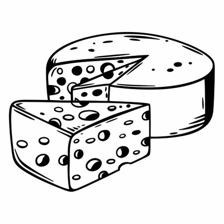 A simple flat vector illustration of a cheese slice with holes, perfect for dairy and food-related graphics.のイラスト素材
