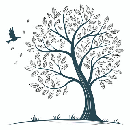 Modern flat vector of a leafy tree for landscaping, environmental awareness, and nature-themed branding.のイラスト素材