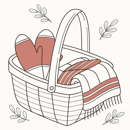 Minimalist vector illustration of a basket with a winter theme, ideal for retail seasonal sales and lifestyle graphics.のイラスト素材