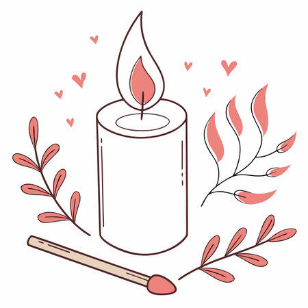 Simple vector illustration of a lit candle, ideal for branding related to home fragrance, spas, and interior decor.のイラスト素材