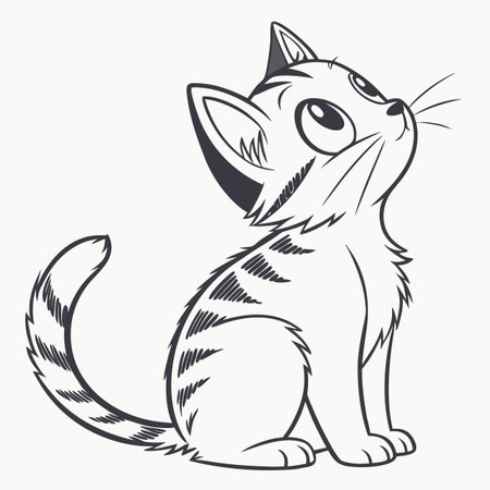 A charming kitten in a sitting pose, ideal for pet themed branding and stickers.のイラスト素材