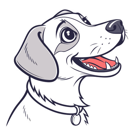 Expression of a happy young dog, perfect for pet care branding and children's content.のイラスト素材