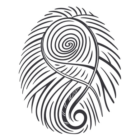 A dynamic flat vector illustration of a fingerprint swirl on a white background, symbolizing identity, uniqueness, and security.のイラスト素材