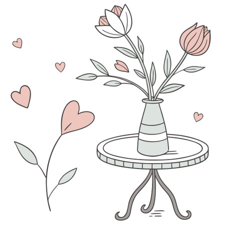 Cozy winter cabin surrounded by snow and evergreen trees in a clean vector style for February themes.のイラスト素材