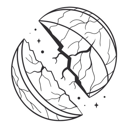 A conceptual flat vector graphic of a cracked Earth, representing environmental concerns, global warming, and the planet's fragility.のイラスト素材