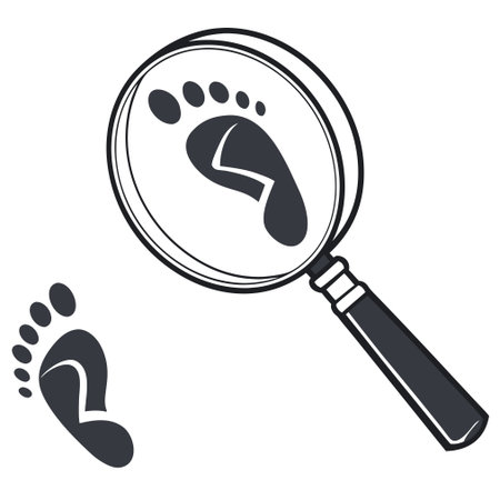 Stylized vector graphic of a footprint being examined through a lens, perfect for mystery or forensic themes.のイラスト素材