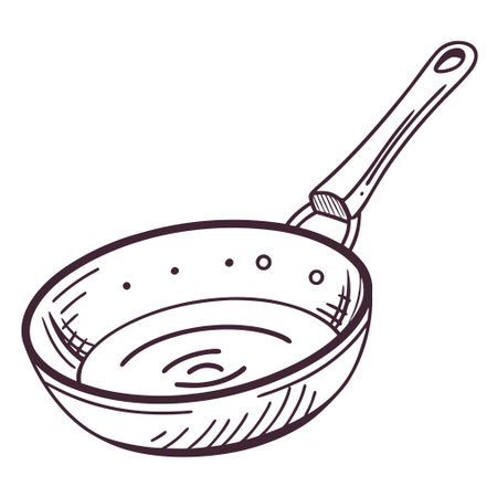 A simple flat vector illustration of a frying pan on a white background, perfect for cooking, kitchen, and food-related designs.のイラスト素材