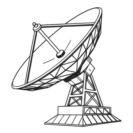 Minimalist vector art of a parabolic satellite dish, ideal for tech logos, communication icons, and data transmission concepts.のイラスト素材