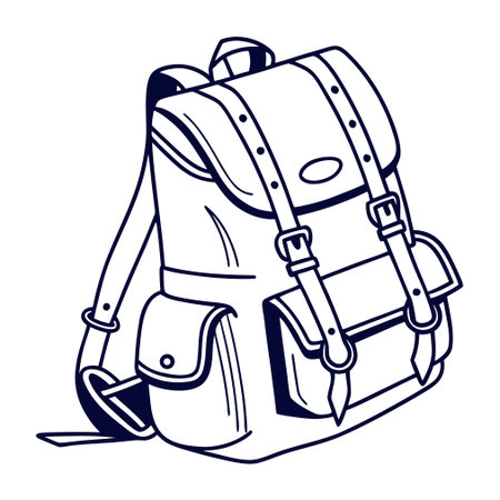 This flat vector graphic features a simple hiking backpack, ideal for illustrating concepts related to travel, adventure, sports, and outdoor exploration.のイラスト素材