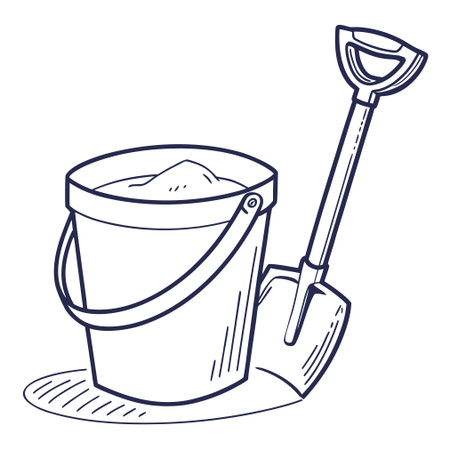 A colorful flat vector illustration of a child's beach bucket and spade set for summer fun.のイラスト素材