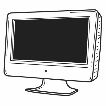 A flat vector graphic of a desktop computer monitor on a white background, perfect for technology and digital interface designs.のイラスト素材