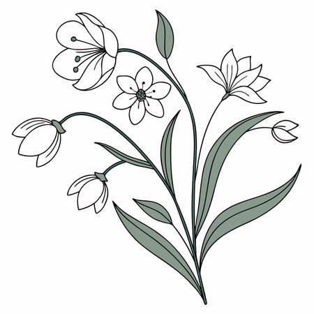 Artistic vector bunch of flowers with leaves, perfect for wedding invitations and minimalist decor.のイラスト素材