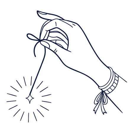 A conceptual vector graphic showing a hand pulling a single thread, symbolizing fragility, connection, or discovery.のイラスト素材