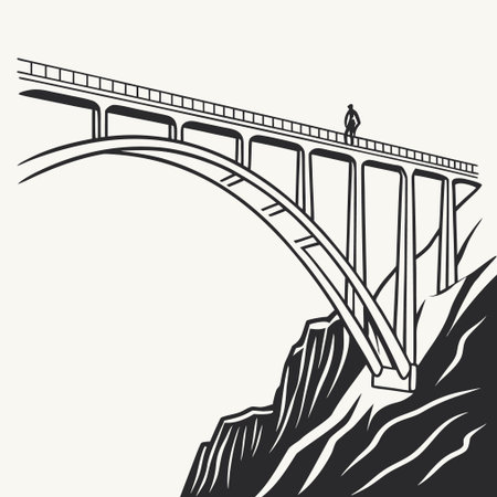 Simple and evocative bridge silhouette graphic, ideal for architectural concepts or metaphors of overcoming obstacles.のイラスト素材