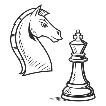 Clean vector art of a chess knight, perfect for gaming, business strategy, and logic icons.のイラスト素材