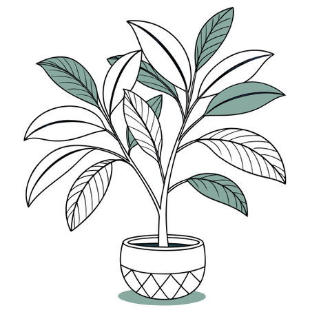 Clean and contemporary vector illustration of a green plant in a pot, ideal for modern office or home decor.のイラスト素材