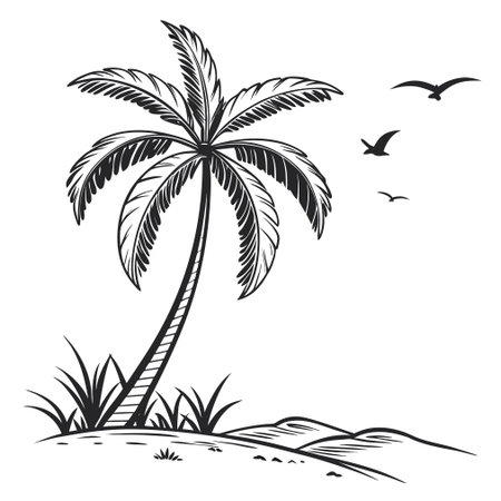A simple, clean vector illustration of a white palm tree, evoking tropical vibes, vacation, and summer.のイラスト素材