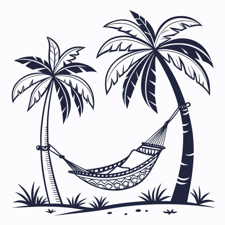 A simple vector icon of a hammock, evoking relaxation and leisure, presented on a clean white background.のイラスト素材