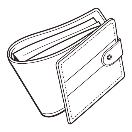 A minimalist vector graphic of a wallet, representing financial concepts, shopping, and personal...