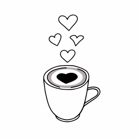 A clean illustration of a steaming mug of cocoa with a heart on the foam for a cozy winter vibe.のイラスト素材