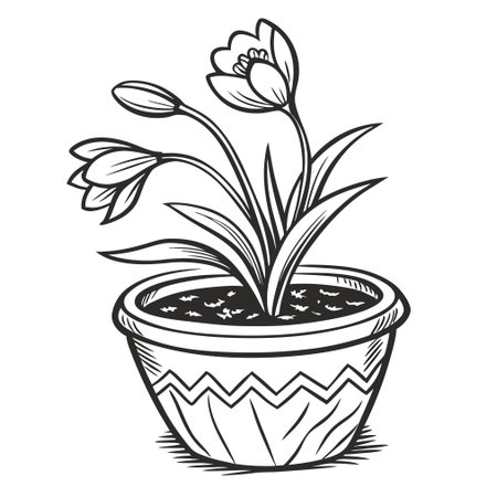 A clean and modern vector graphic of a small plant inside a flower pot, perfect for interior decor icons.のイラスト素材