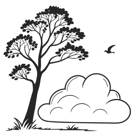 A simple and clean vector graphic of a fluffy cloud, perfect for weather or tech designs.のイラスト素材