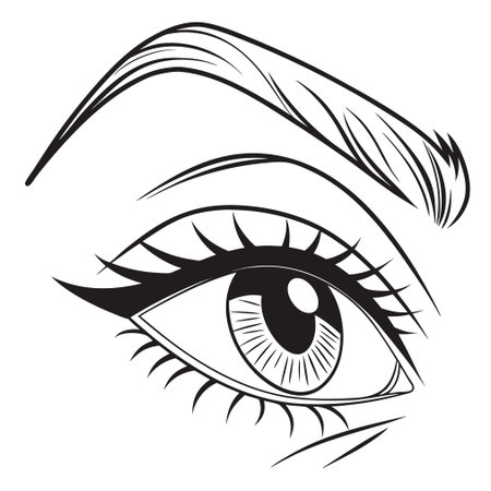 A detailed vector illustration of a human eye in close-up view against a white background, symbolizing sight, perception, and awareness.のイラスト素材