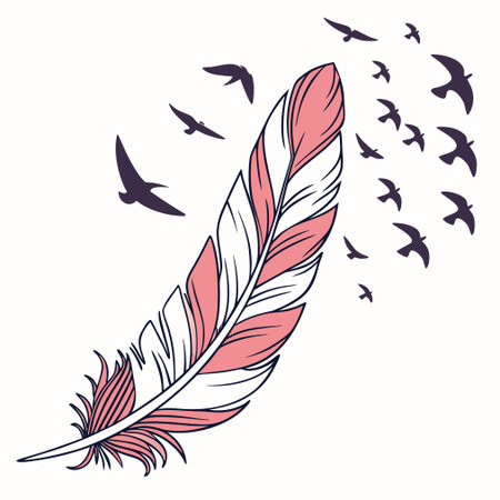 A beautiful vector illustration showing a feather transitioning into flying birds, representing escape and new beginnings.のイラスト素材