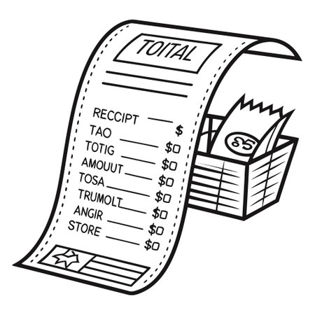 A clean vector illustration of a shopping receipt against a white background, ideal for representing retail, finance, and e-commerce transactions.のイラスト素材