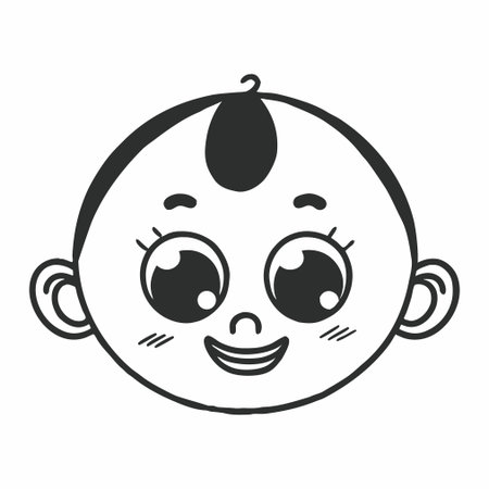 A charming vector illustration of a happy baby's face, featuring a bright smile. Perfect for childcare, baby products, or design elements on a clean white background.のイラスト素材