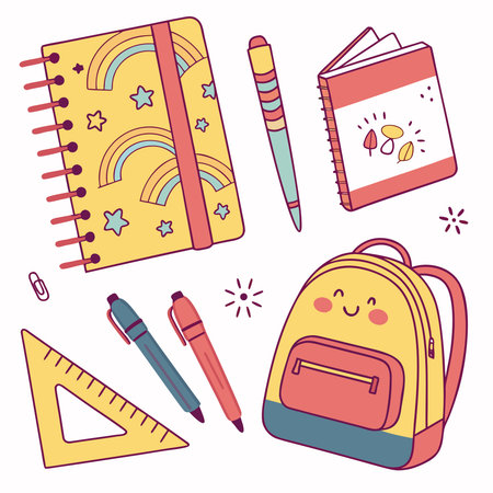 Vector set of school supplies. Back to school. Cute cartoon illustration.のイラスト素材