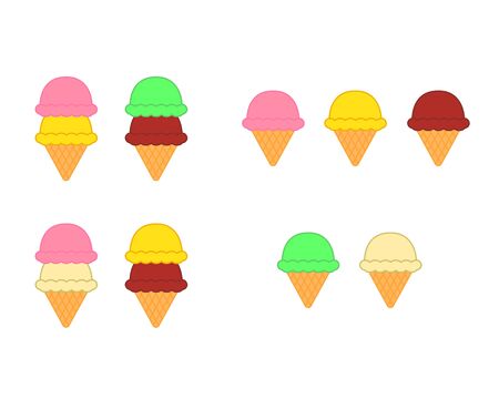 Cute illustration set of single ice cream and double ice creamのイラスト素材