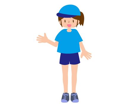 Illustration of a short-sleeved female staff wearing a hatのイラスト素材