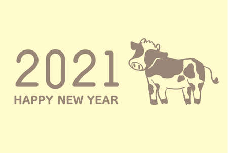 2021 Cow Illustration New Year's Postcard Templateのイラスト素材