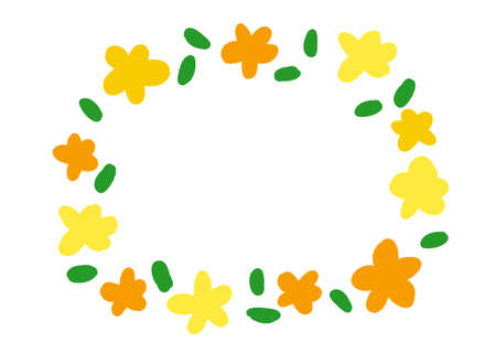 Hand-painted wind frame with yellow flowers and leavesのイラスト素材