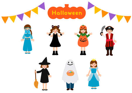 Illustrations of people dressed up at Halloween partiesのイラスト素材
