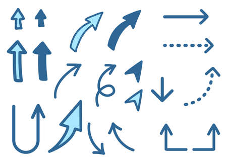 Illustration set of various graffiti-style arrows such as dotted lines, U-turns, cursors, etc.のイラスト素材