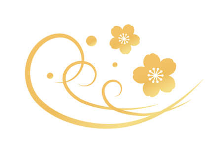 Vector illustration of a simple Japanese design with plum blossoms and splashing wavesのイラスト素材