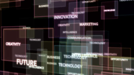 Digital word cloud , Creative concept of Business and technology related words , 3D renderの写真素材