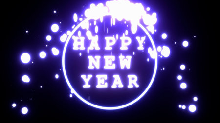 Happy new year presentation theme, New year background, 3D text with illuminating light, 4K High Quality, 3D renderの写真素材