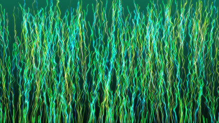Beautiful Abstract green color lines with vertical and upward dynamic wavy swirl patterns, Abstract background, 4K high Quality, 3D renderの写真素材