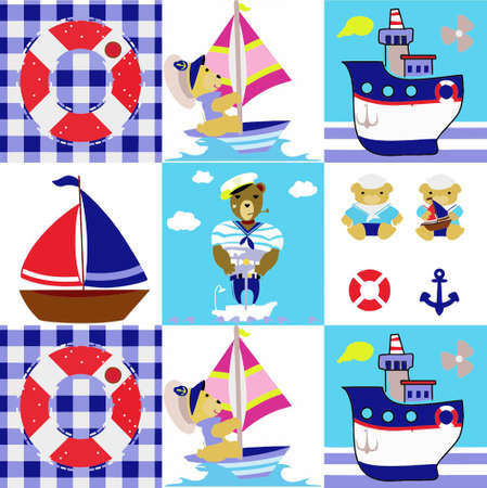 Teddy bear with shipsのイラスト素材