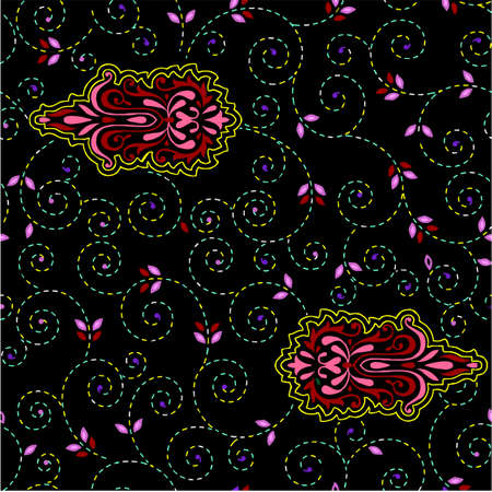 Floral oriental ethnic background. Arabic ornament with fantastic flowers and leaves.Wonderland...