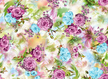 Seamless pattern with spring flowers and leaves. Hand drawn background. floral pattern for wallpaper...
