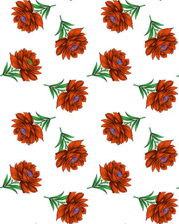 Seamless pattern with spring flowers and leaves. Hand drawn background. floral pattern for wallpaper or fabric. Flower rose. Botanic Tile.の写真素材