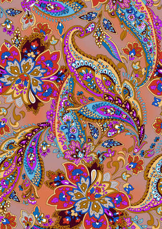 Paisley Floral Pattern. Seamless Ornamental Indian fabric patterns. colorful backgroundの写真素材
