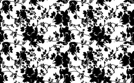 Floral seamless pattern with different flowers and leaves. Black and white Botanical illustration hand painted. Textile print, fabric swatch, wrapping paper.の写真素材