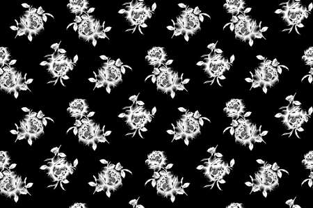 Floral seamless pattern with different flowers and leaves. Black and white Botanical illustration hand painted. Textile print, fabric swatch, wrapping paper.の写真素材